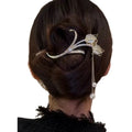 Chinese Style Rhinestone Tulip Flower Hair Chopsticks Hair Clip Sticks Temperament Luxury Tassel Chain Fashion Accessories
