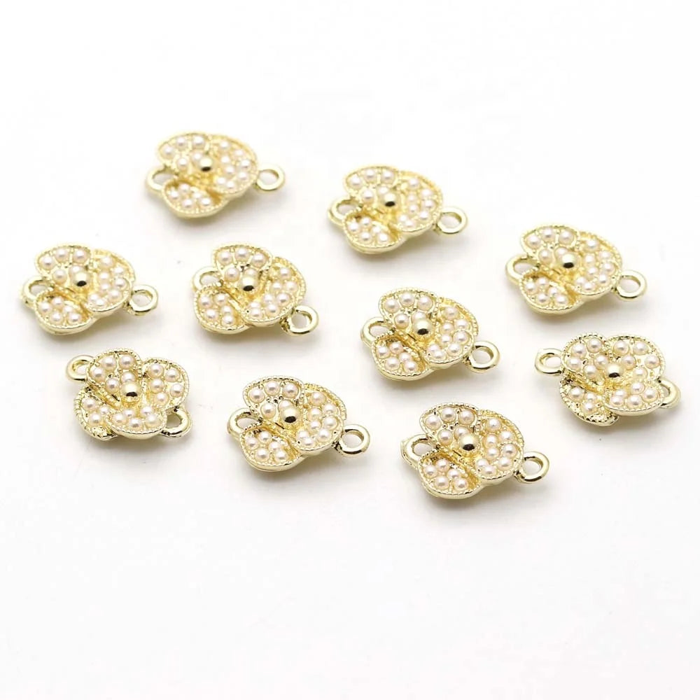 Rose Flower Shaped Artificial Pearl Bracelet Connector Classic Gold Plated Alloy Jewelry for Adding Elegance Your Jewelry Pieces
