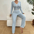 Women's Two-Piece Ribbed Loungewear Sleepwear Pajamas Long Sleeves Thermal for Summer Autumn Spring Season