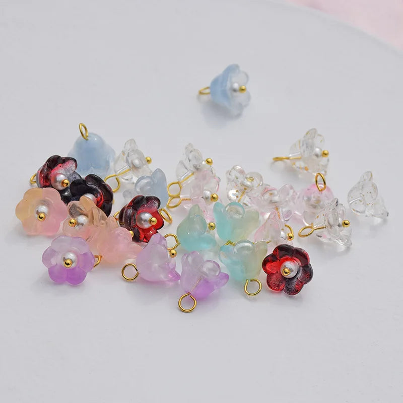 Dainty 12*13mm Glass Bell Orchid Dangle Mini 3D Small Flower Pendant for DIY Necklace Bracelet Earring Jewelry Accessories