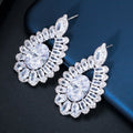 Sparkling CZ Oval Cut Crystal Dubai White Gold Silver Exaggerated Big Dangle Drop Earrings for Women Evening Dinner Jewelry