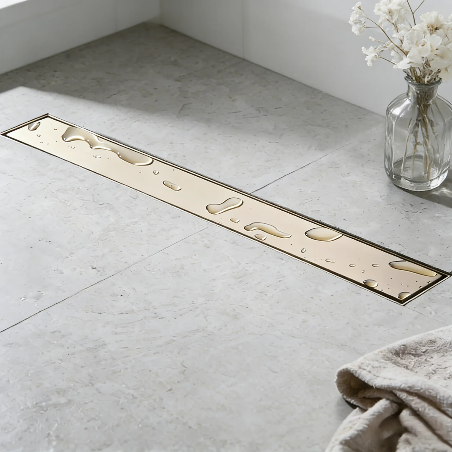 High Quality 60x8 CM 304 Stainless Steel Floor Drain PVD Brushed Gold Anti Odor Shower Drain Bathroom Tile Insert Floor Drain