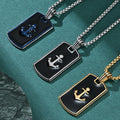 Luxury Hip Hop Jewelry Accessories Male Gold Plated Stainless Steel Mens Anchor Design Enamel Rectangle Pendant Necklaces