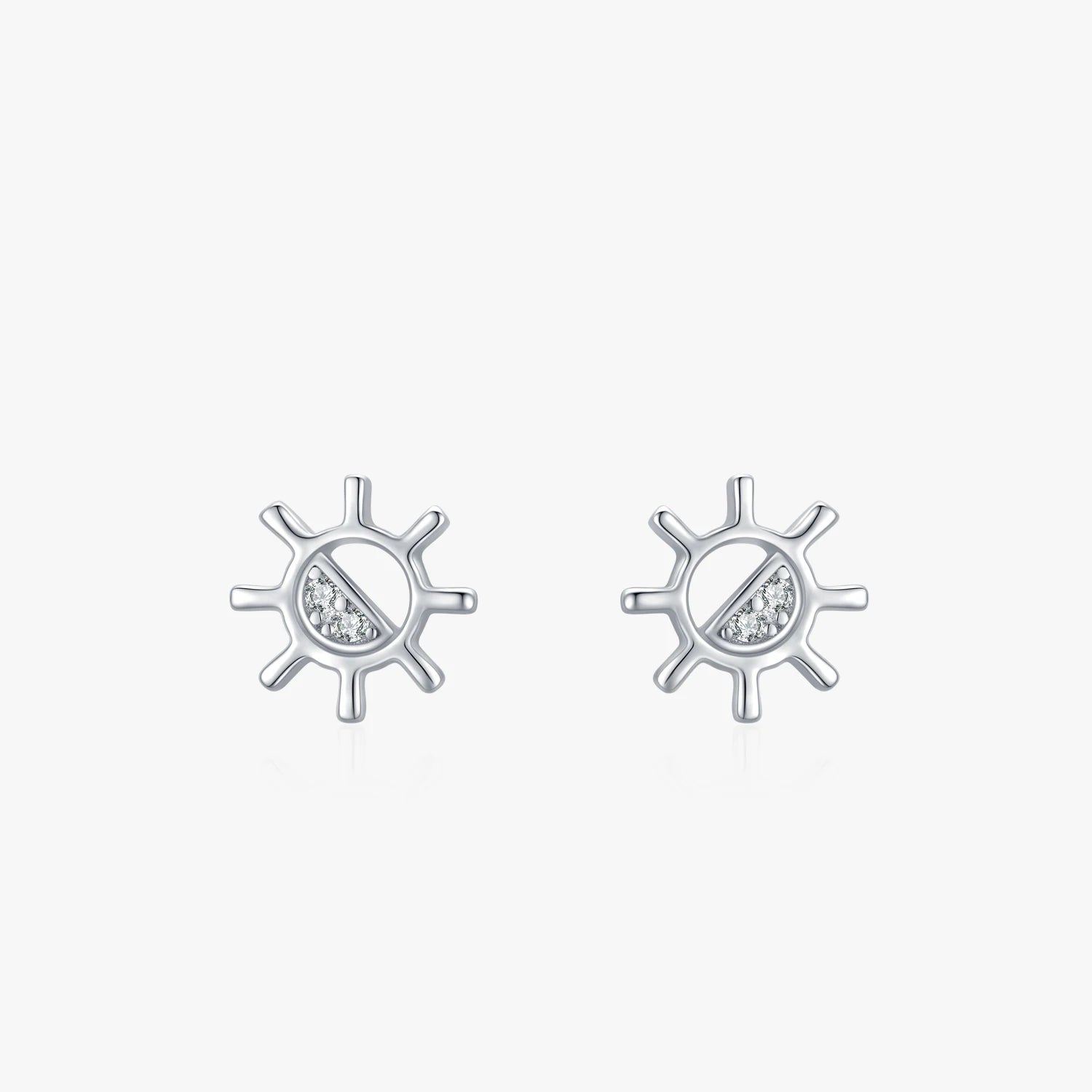 Ailmay Real 100% 925 Sterling Silver Simple Sun Clear Zircon Stud Earrings for Women Girls Anti-allergy Fine Jewelry Gifts