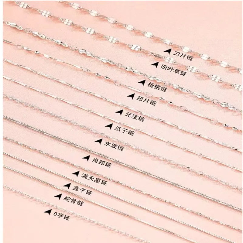 Fashion Long Pure 925 Fashion Beauty S925 Sterling Silver Ready to Ship Jewelry Box Chains Necklace