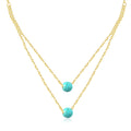 Stainless Steel Jewelry 18K Gold Plated Pendant Necklace Double Layer Turquoise Bead Chain Minimalist Dainty Layering Necklaces