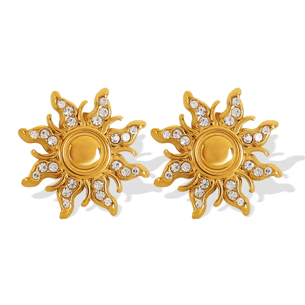 WY Fashion Sun Sunflower Earrings 18K PVD Plated Rhinestone Stainless Steel Stud Earrings Women Girl Jewelry Bijoux Wholesale