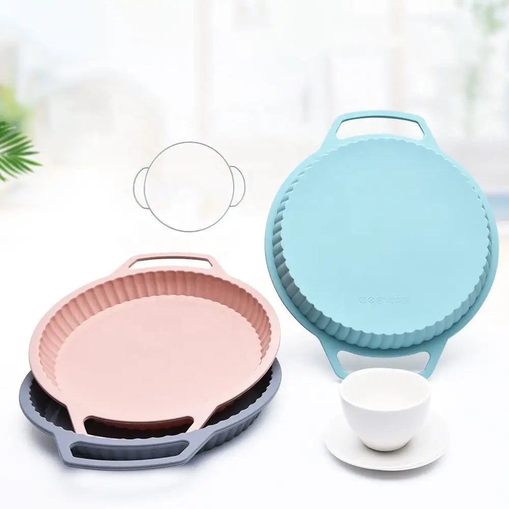 CHUJU Baking Tool Multi Function BPA Free Round Baking Bakeware Pan Silicone Cake Mold With Steel Ring for 10inch Cake