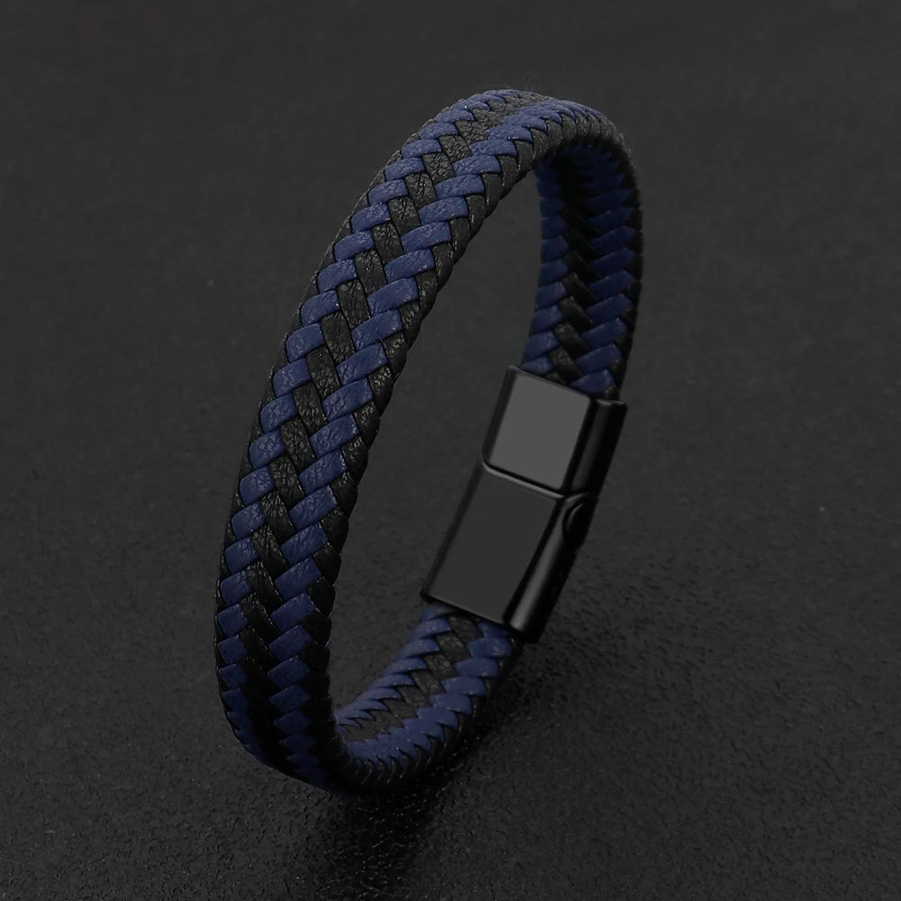 Custom Simple Vintage Braided Single Leather Bracelet Men Mens Magnetic Tungsten Carbide Bracelet Wrap Crystal Copper Chains