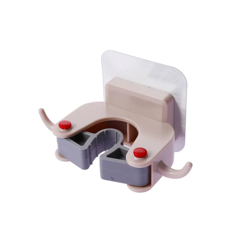 HelloWorld Multi-function Non-perforating Mop Holder Mop Holders for Wall Hanging Mop Hook for Bathroom Wall
