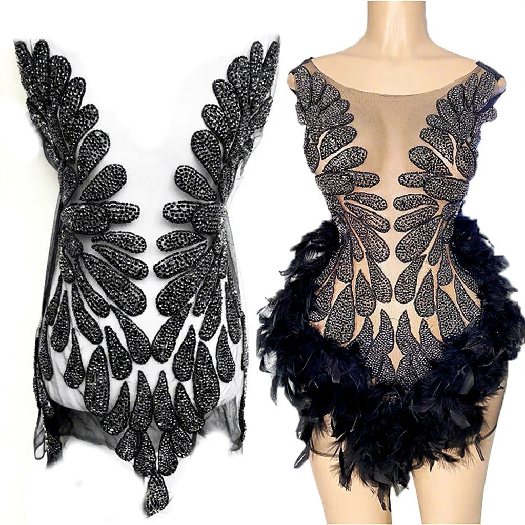 WDP-129 Keering Graceful Crystal Appliques Jewelry  Embroidered Beads Handmade Panel Rhinestone Applique for Wedding Dress
