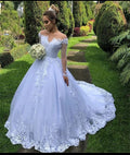 New Arrival Appliqued Lace Beaded Bridal Dresses White Shinny Cheap Long Sleeve Puffy Wedding Gowns MW73