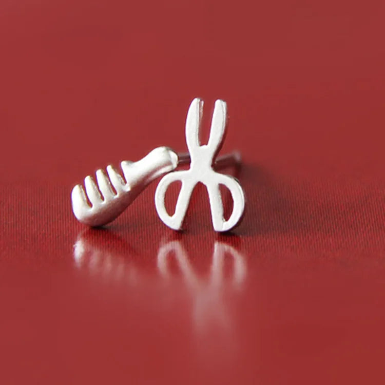 925 Sterling Silver Comb Scissors Stud Earrings for Women Girls Fashion Jewelry