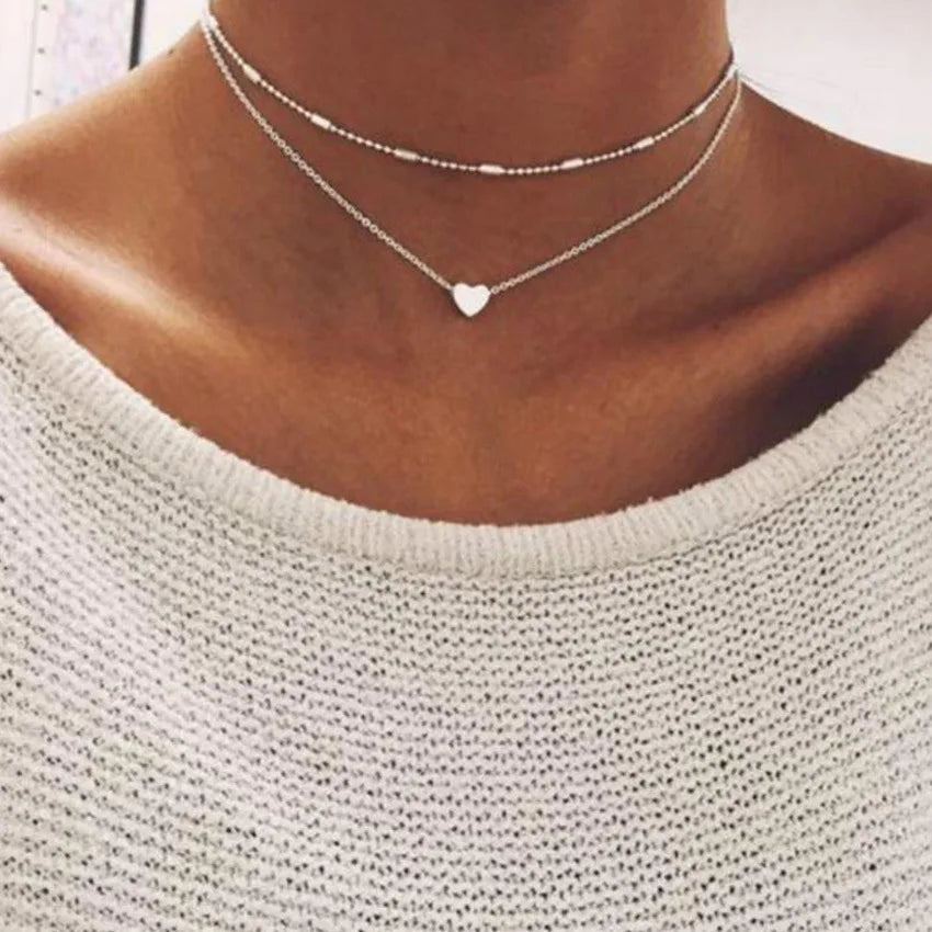 Fashion Gold Jewelry Layered Heart Pendant Necklace for Women Jewelry Wholesale N206081 MegaBDM