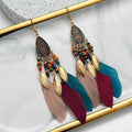 Risingmoon 2023 Design Beach Style Summer Boho Seed Bead Long Tassel Earrings Feather Earrings for Women Wholesale