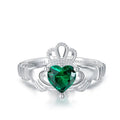 Fine Jewelry 925 Sterling Silver Irish Claddagh Engraved Emerald Love Loyalty Ring for Women