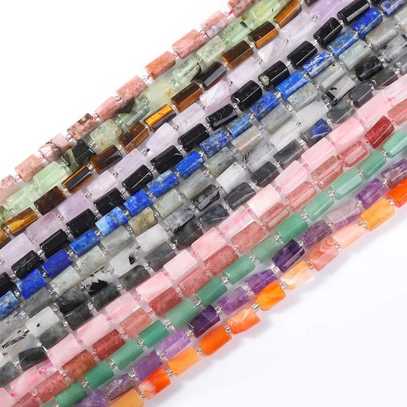 Various of Healing Crystal Quartz Agate Stones Faceted Cylindrical Shape Gemstone Beads Natural Stone Beads Jewelry Accessories