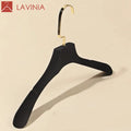 Lavinia Gold Custom Plastic Hangers Suit Velvet Flocking Pants Hanger for Clothing for Wardrobe Garage and Bathroom Use