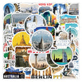 52Pcs Real Famous World Landmark Building Graffiti Stickers for Luggage Bottle Vinyl Commemorative Decal Stickers