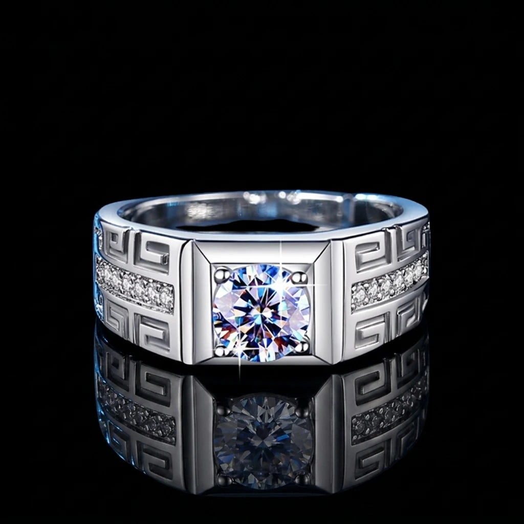 Ashabell Wholesale S925 Sterling Silver Hollow 3ct Moissanite Men Ring Engagement Wedding Ring for Men