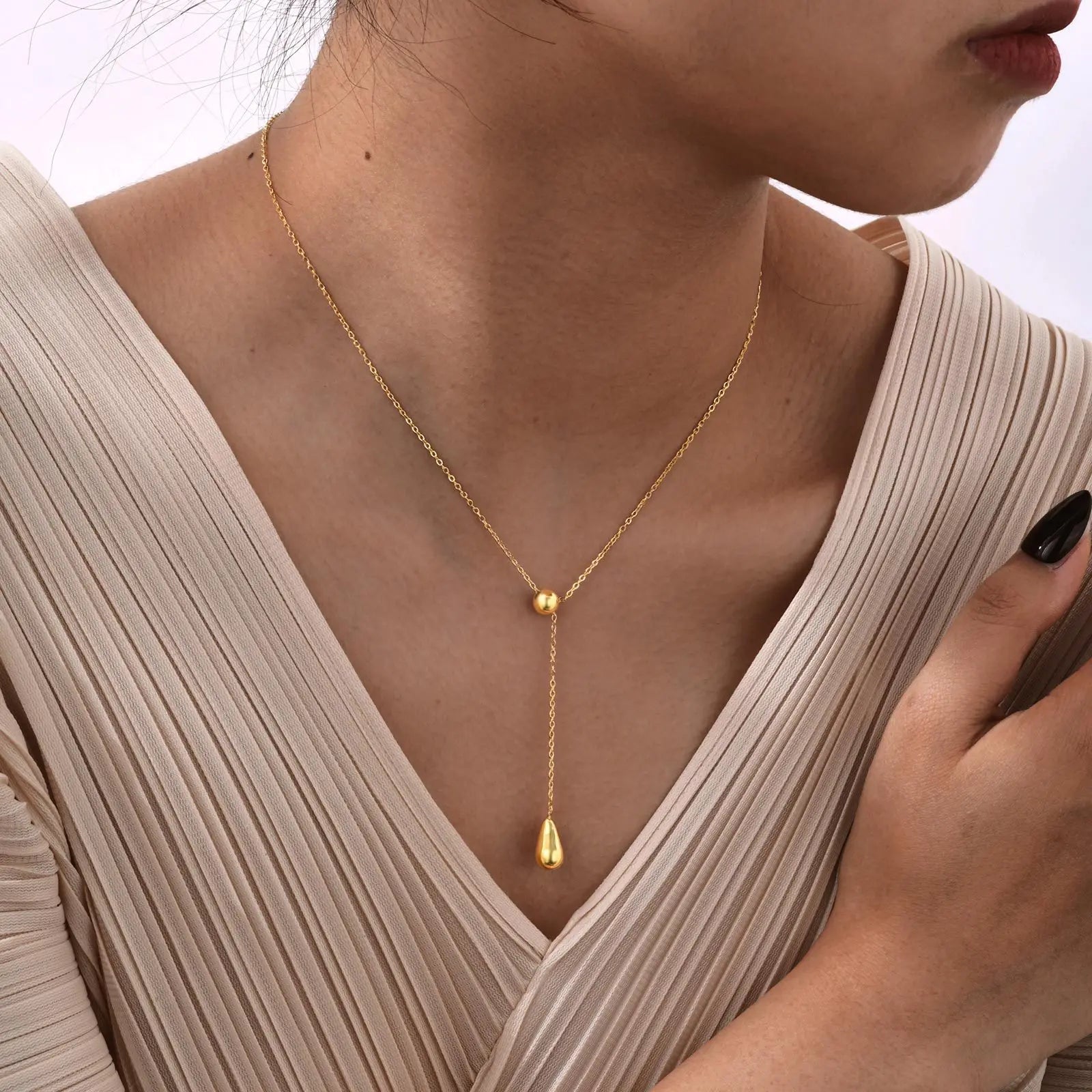 Newest Stainless Steel Waterdrop Pendant Necklace Mama Gift Adjustable Necklace for Woman