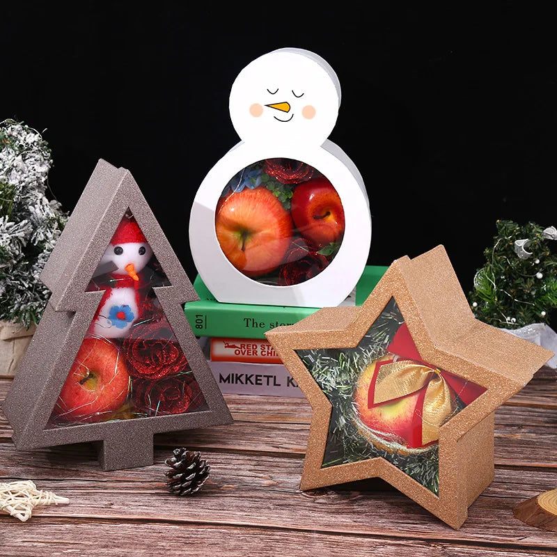 Custom Made Fashion Style Star and Christmas Tree Shaped Gift Paper Boxes with PVC Window Matt Lamination Printing Handling