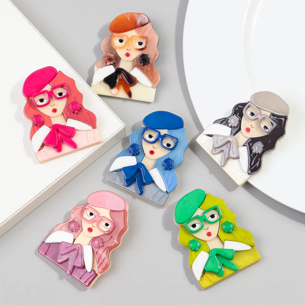 Vintage Korean Cute Girl Beret Hat Color Long Curly Hair Bow Temperament Gentle College Coat Accessories Acrylic Brooch Gift