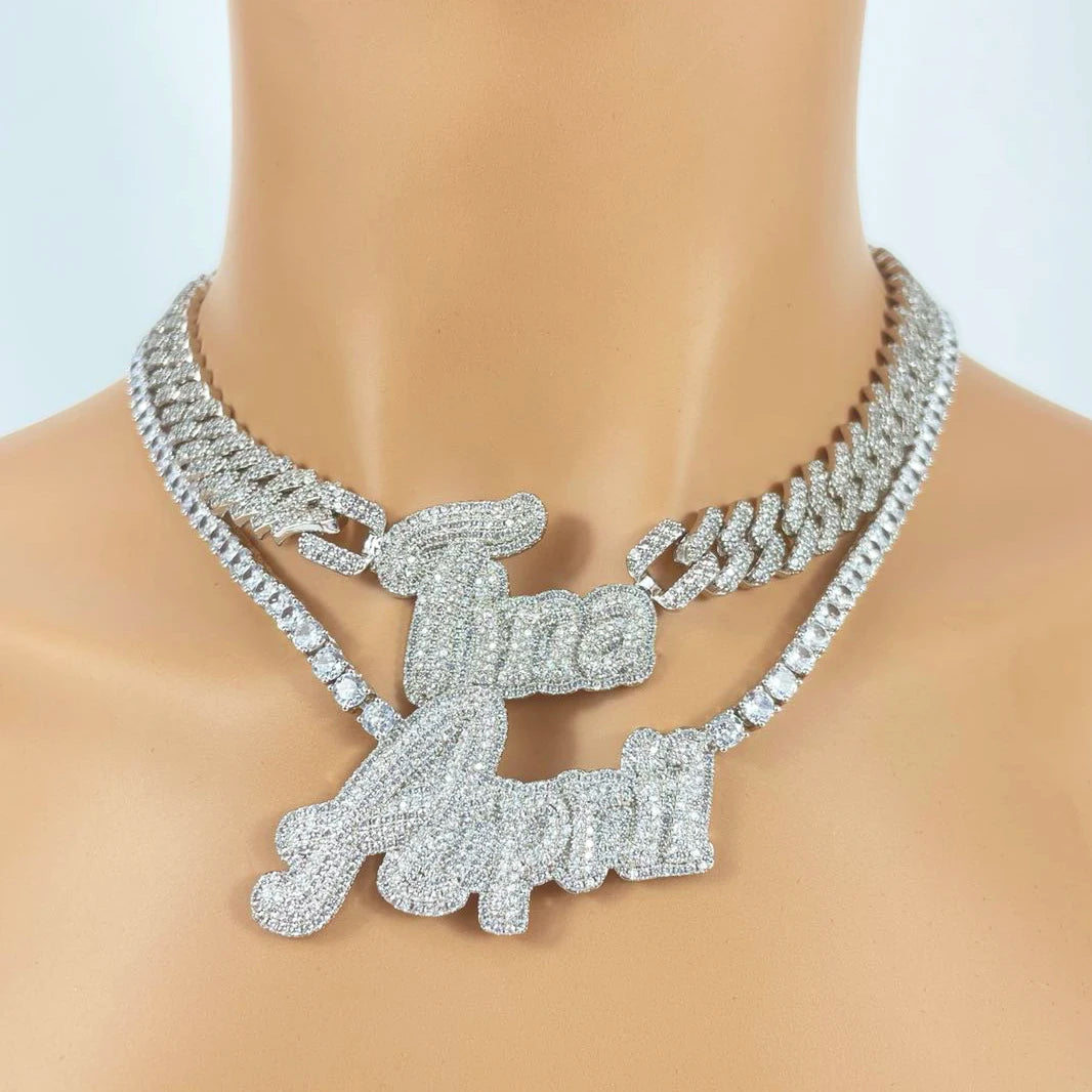 14K Gold Plated Hip Hop Custom Name Necklaces Iced Out Letter Pendants with Rope Chain for Wedding or Gift