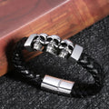 Punk 316L Titanium Devil Skull Real Leather Woven Bracelet for Men Custom Logo Stainless Steel Clasp