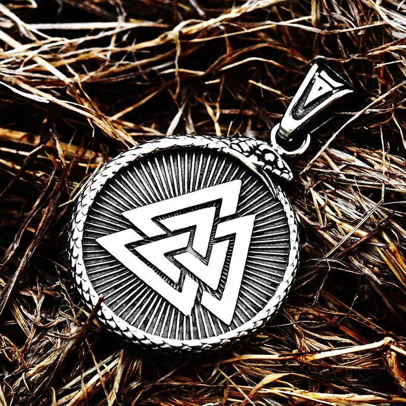 SS8-723P New Creative Design 316L Stainless Steel Round Viking Snake Compass Valknut Necklace Pendant Norse Amulet Jewelry