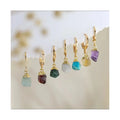 18k Gold Natural Crystal Stone Huggies Hoop Earrings Dainty Amethyst Birthstone Drop Earrings for Women Birthday Gift