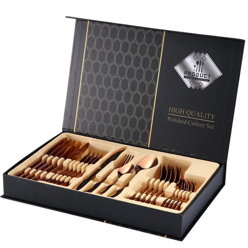Hot Selling 24 Pcs Gift Set Western Tableware Colorful 304 Stainless Steel Cutlery Set With Box 24 Pcs Flatware Set