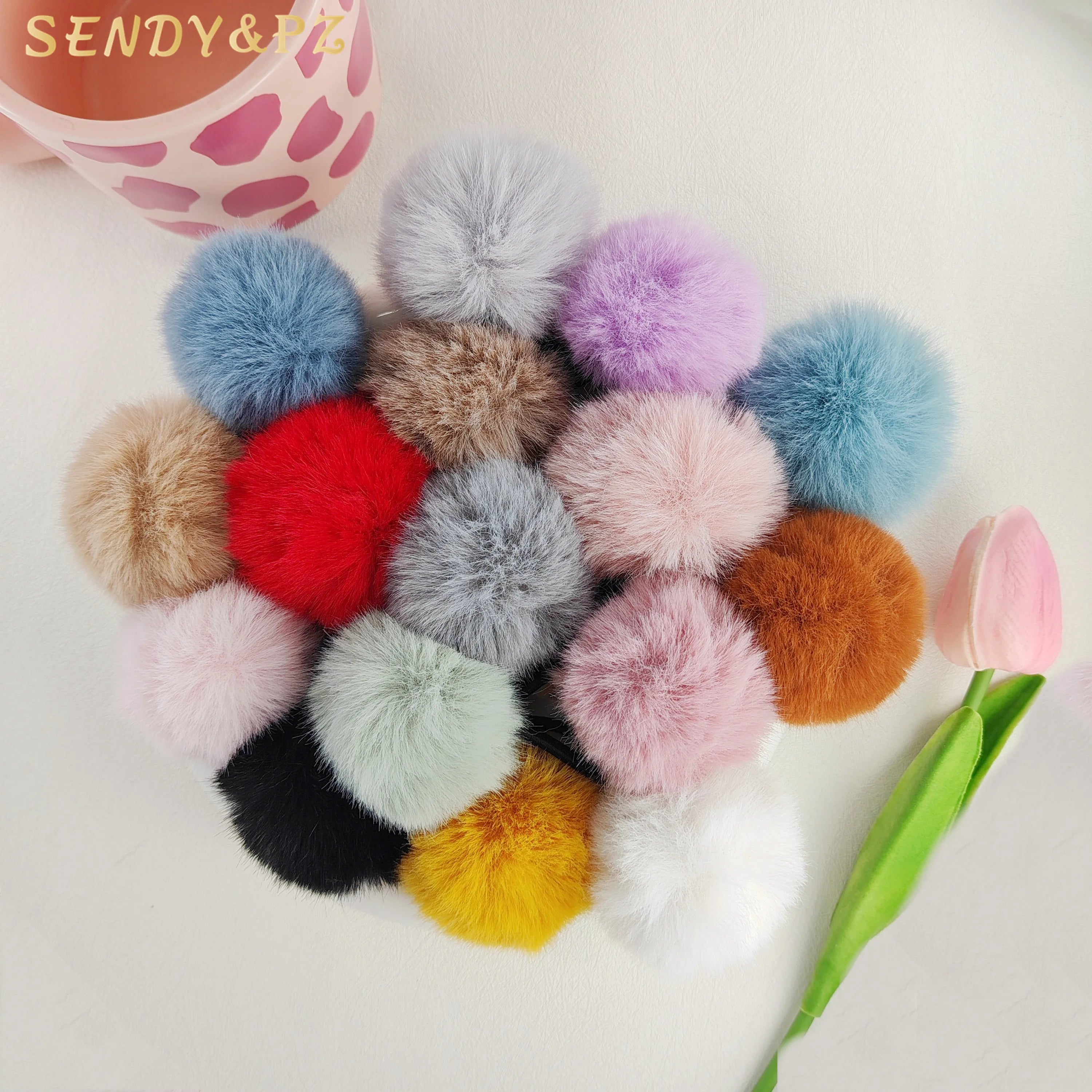 Cute Colorful Fluffy Plush Ball High Elastic Hair Tie Warm Gentle and Soft Rope Hair Accessories for Girls Hairband