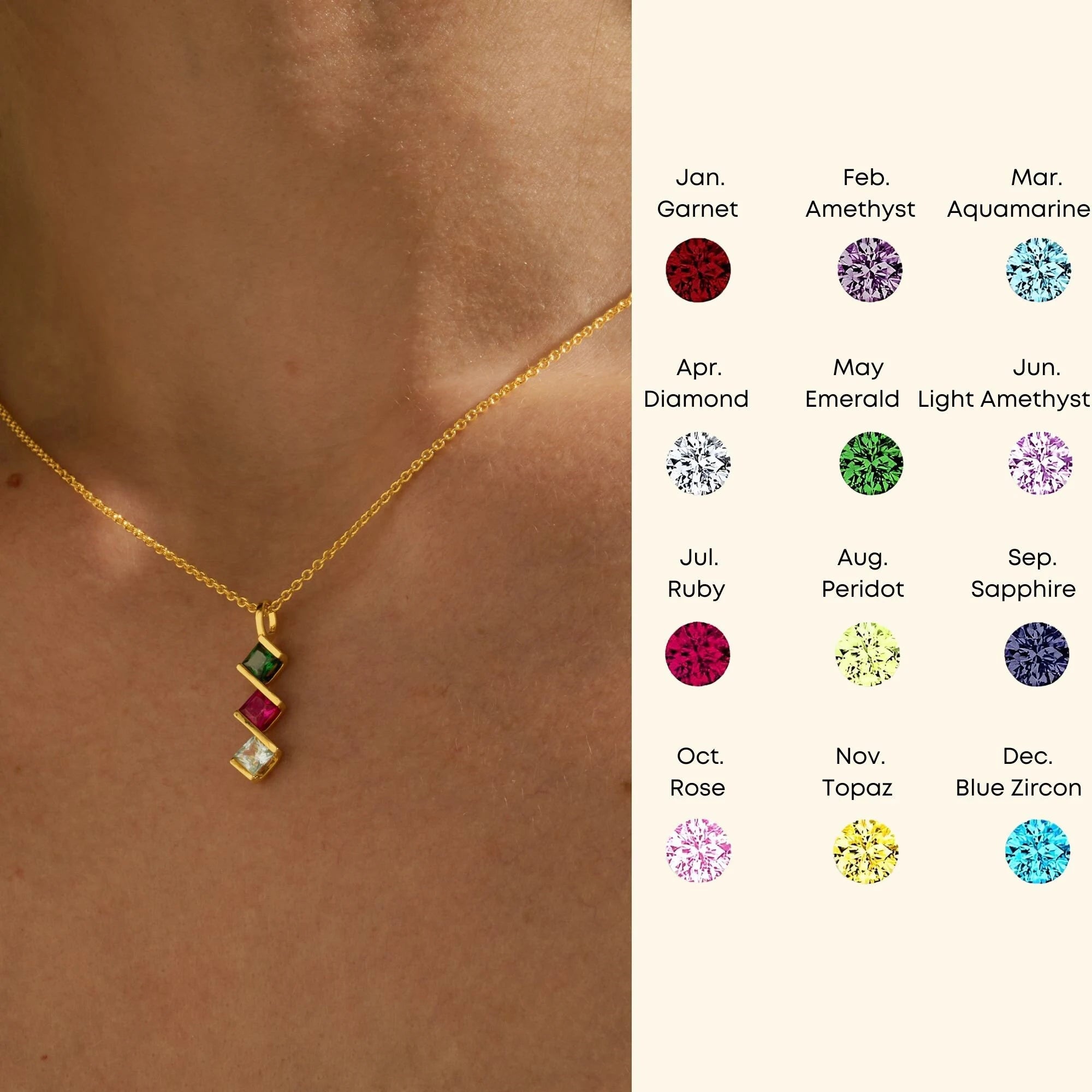 Singoli Gemstone Birthstone Necklace Dainty Geometric Stainless Steel Gold Necklace Jewelry for Women MAMA Gift