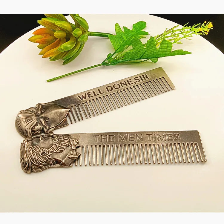 Factory OEM  Wholesale  Hot Selling Black Men's Hair CombRetro Gentleman Oil Comb Anti-static Metal Salon Stylist Comb