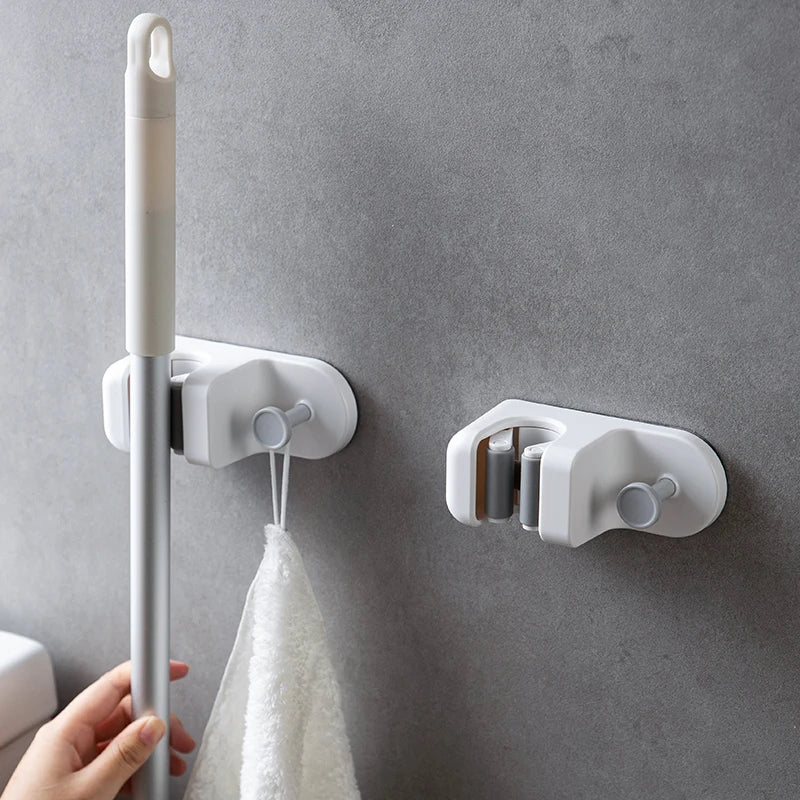 SHIMOYAMA Wall Mount Broom and Mop Holder Hook Plastic Organizer for Bathroom or Kitchen with Hanging Hole