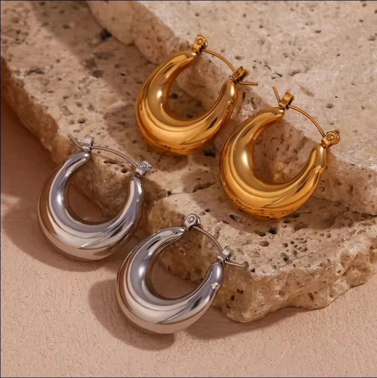 Wholesale Bulk Custom Hollow 18K Gold Plated Anti Tarnish Jewelry Stainless Steel Statement Jewelry Hoop Earrings for Women