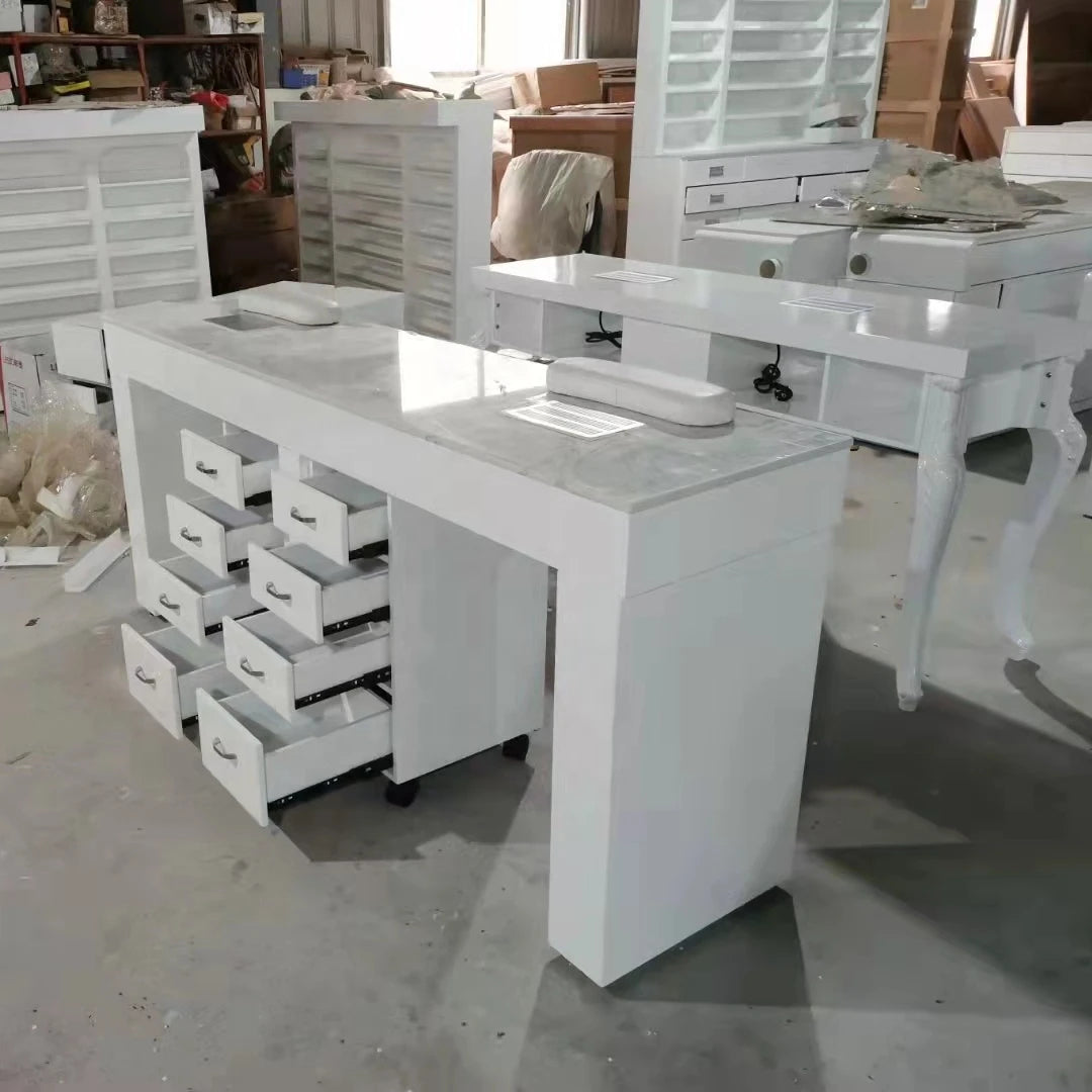 Modern Solid Wood Fashionable Large-capacity Multi-storage Salon Nail Table for Manicure with Commercial Use