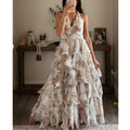 Women's Floral Print Halter Maxi Dress Sexy Backless Tiered Ruffle Boho Beach Dress 2026 New Summer Casual Party Gown