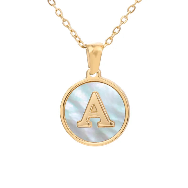 Plate Shell Stainless Alphabet English Capital Round Letter Necklace Gold New for Women Stainless Steel Chains Letter Pendant