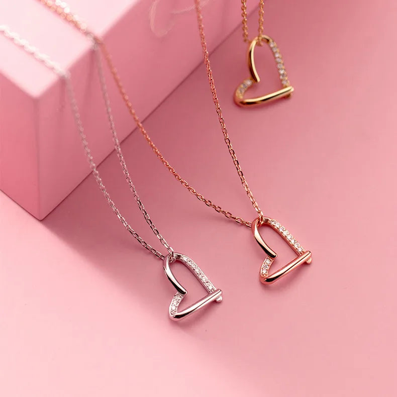 Wholesale 925 Silver Necklace Jewelry Women Sterling Silver Heart Pendant Necklace 18K Gold Plated Chain Necklace Women