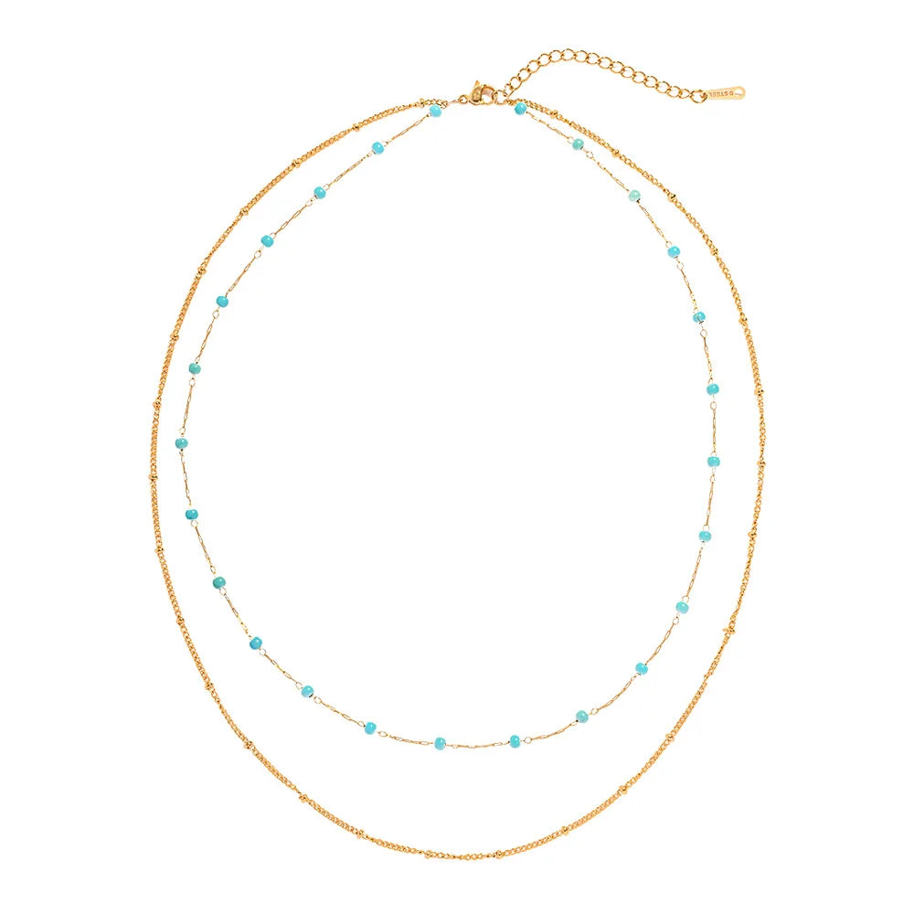 Stainless Steel Natural Stone Double Layer Necklaces Cross Border Everything Fashion Necklace