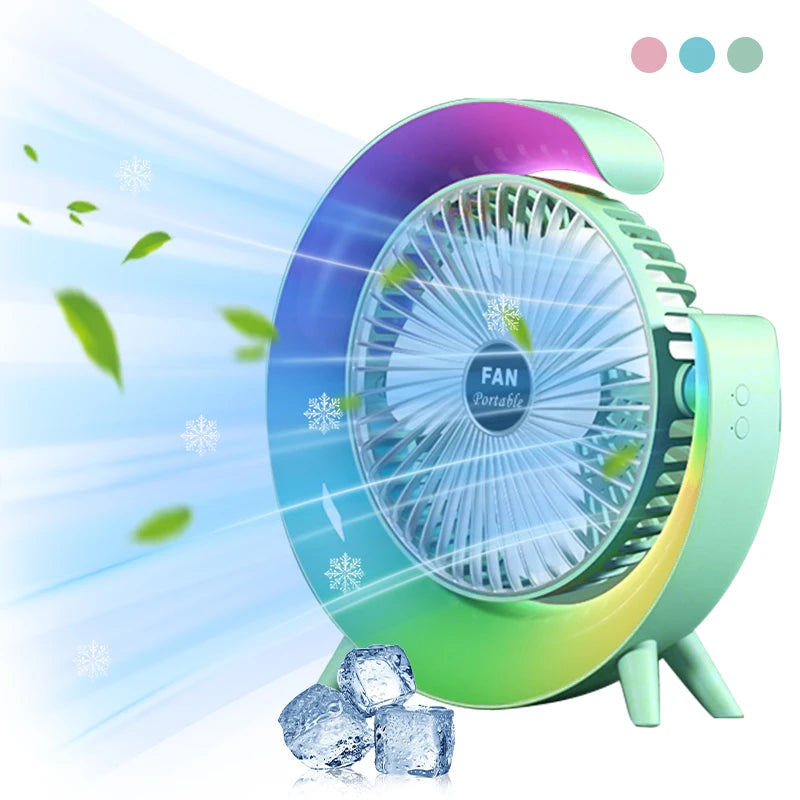 180 Rotation Quiet Operation Portable Desk Fan RGB Small USB Desk Fan for Bedroom Home Office Outdoor Camping Fan