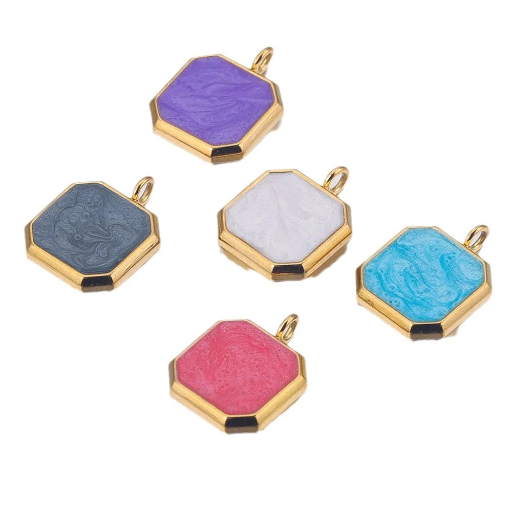 Custom Jewelry Colorful Enamel Charm 18K Gold Plated Square Shape Stainless Steel Pendants for Necklace Earrings Bracelet Making