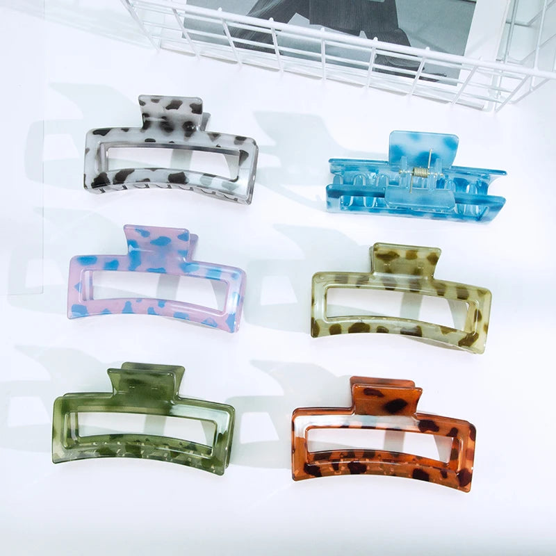 10.5cm Fashion Leopard Point Gradient Transparent Huge Hair Claw Accessories Plastic Rectangular Large Hair Claws for Women