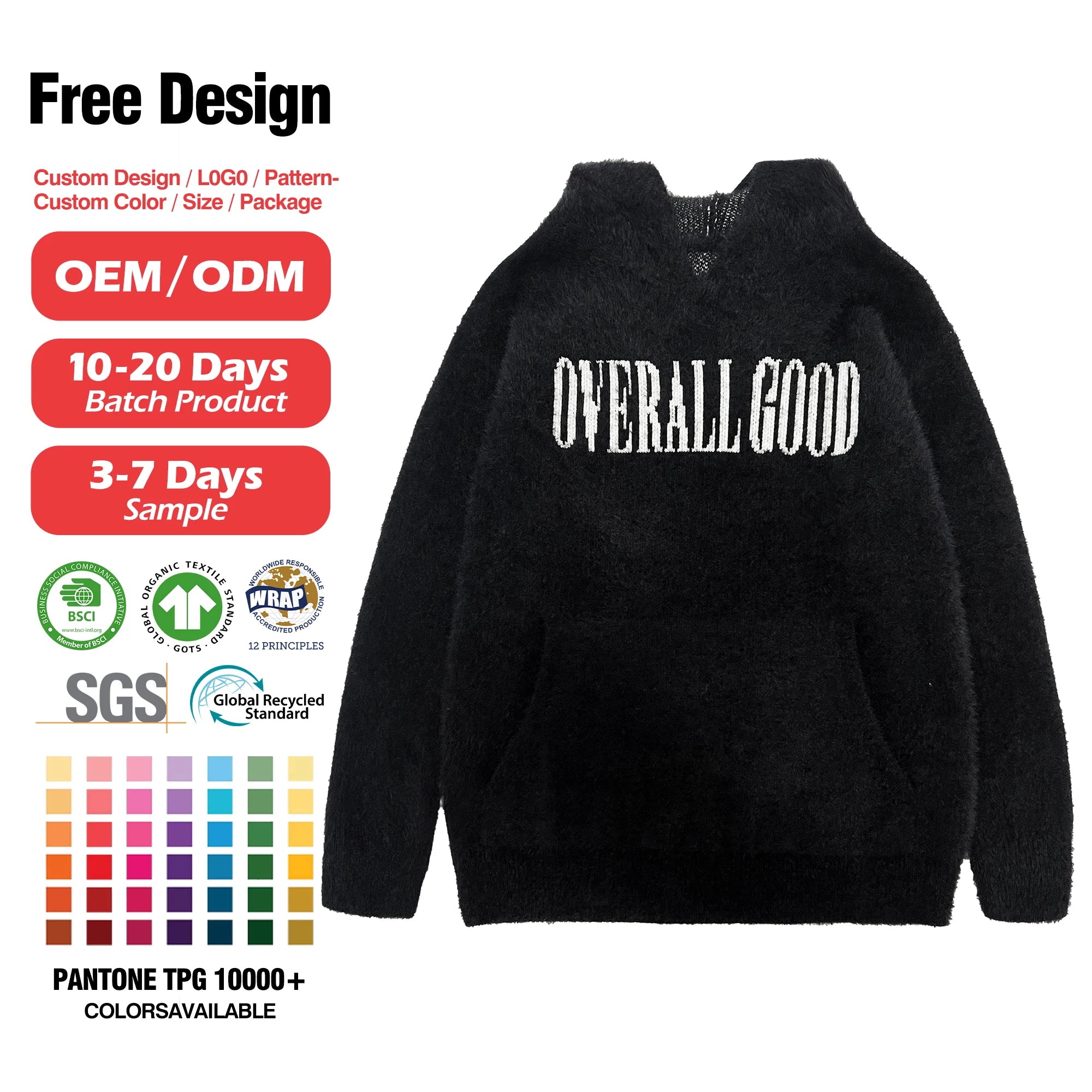 Wholesale Custom Mohair Knitted Sweater Dropped Shoulder Jacquard Knit Hoodie Winter Fuzzy Long Sleeve Men's Sweaters