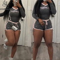 2000s American Vintage Suits Women Casual Y2k Long Sleeve T-shirts + Short Pants Korean Fashion 2 Piece Sets