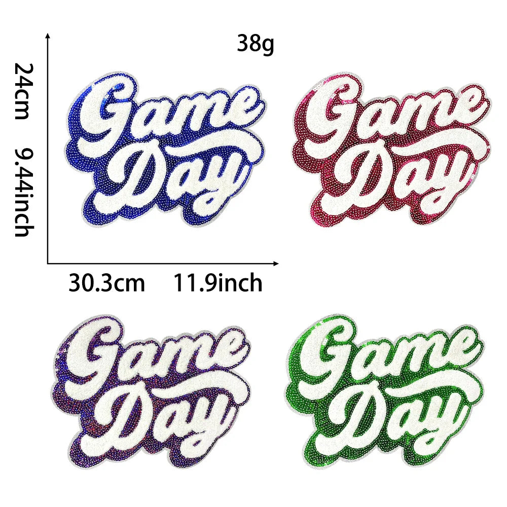 New Eco-Friendly Colorful 30cm/11.9inch Iron Chenille Sequin Embroidered Gameday Sport Patch Heart/Flower for T-shirts Hats