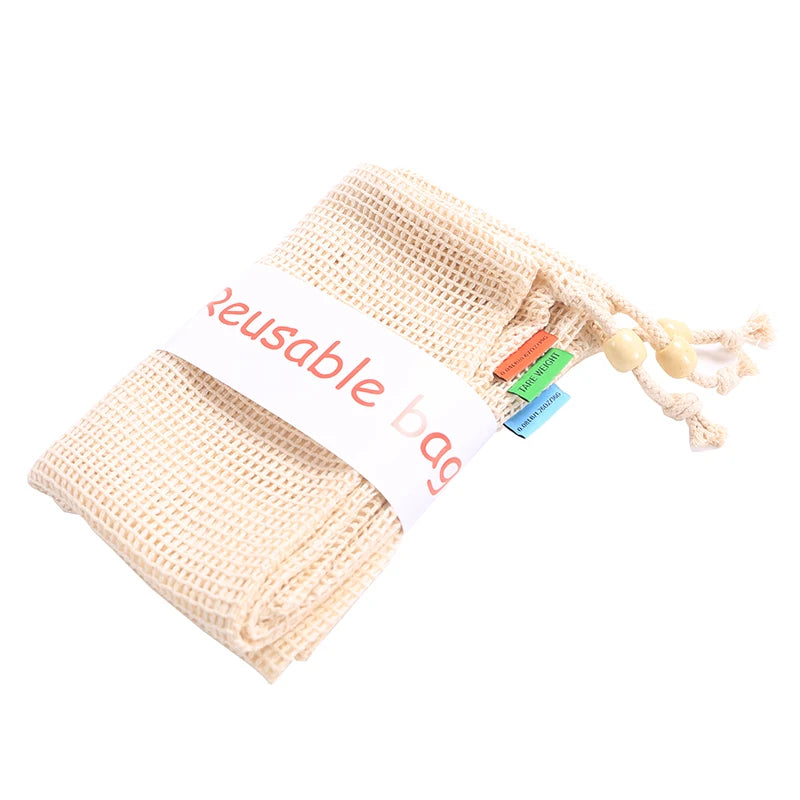 Shopping Reusable Cotton Mesh Bags Vegetable Fruit Packaging Pouch Cotton Net Tote Bag