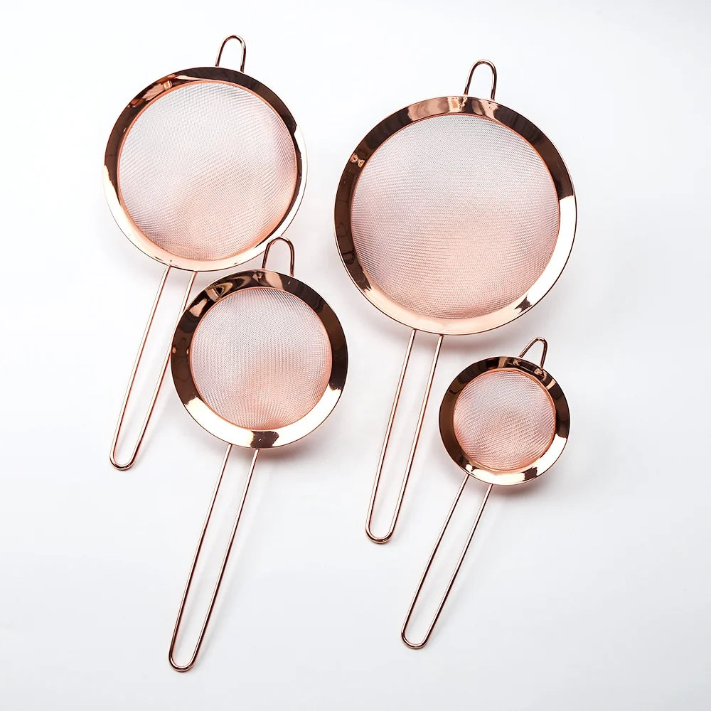 Set of 4 Premium Quality Rose Color Fine Mesh Stainless Steel Strainers Metal Material